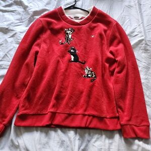 Alia Red Crewneck Sweater with Embroidered Cats